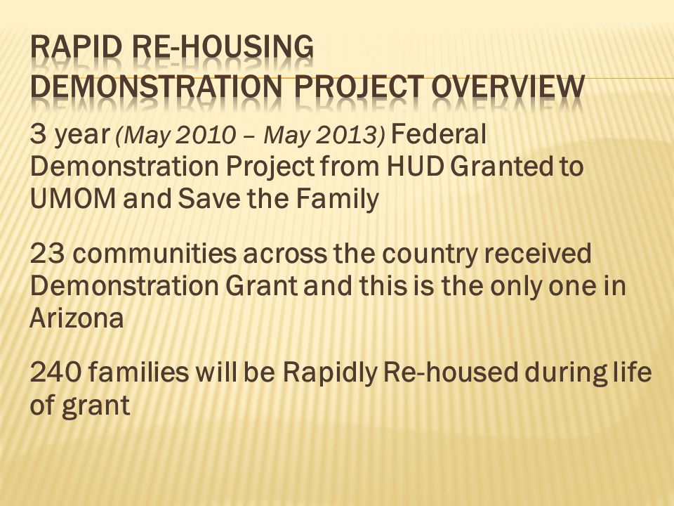Rapid Re-Housing Demonstration Project Overview
