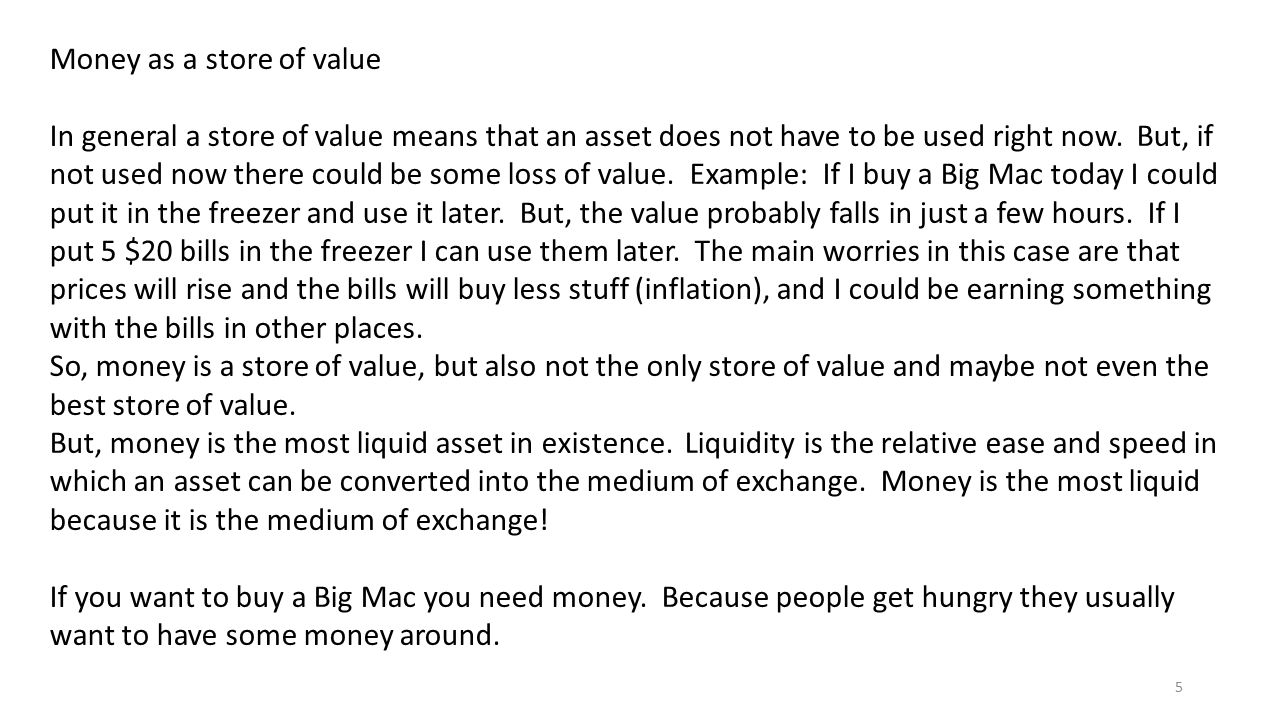 Money as a store of value