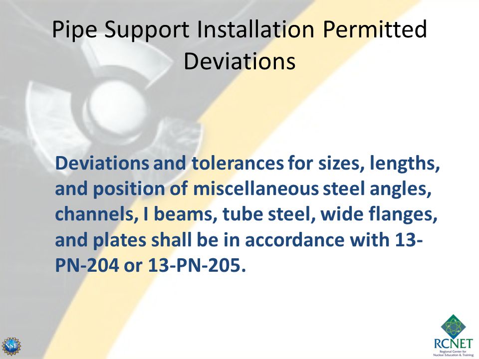 Pipe Support Installation Permitted Deviations