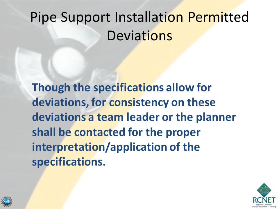 Pipe Support Installation Permitted Deviations