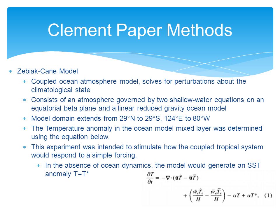Clement Paper Methods Zebiak-Cane Model