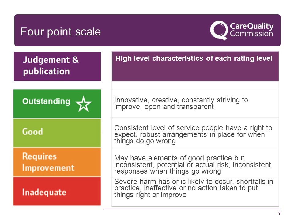 Four point scale High level characteristics of each rating level