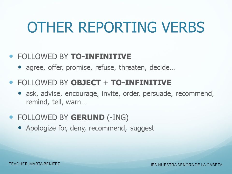 OTHER REPORTING VERBS FOLLOWED BY TO-INFINITIVE