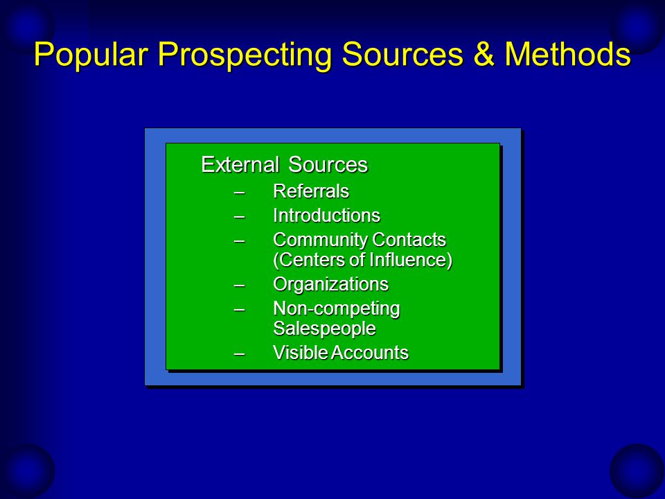 Popular Prospecting Sources & Methods