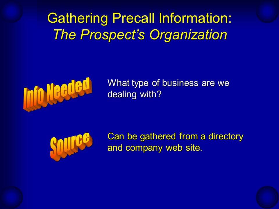 Gathering Precall Information: The Prospect’s Organization