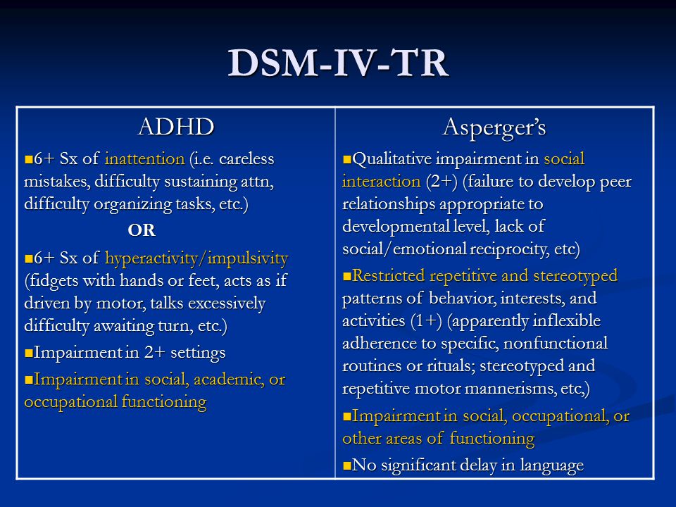 DSM-IV-TR ADHD Asperger’s