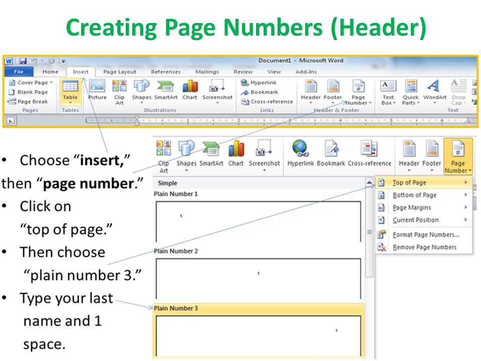 Creating Page Numbers (Header)