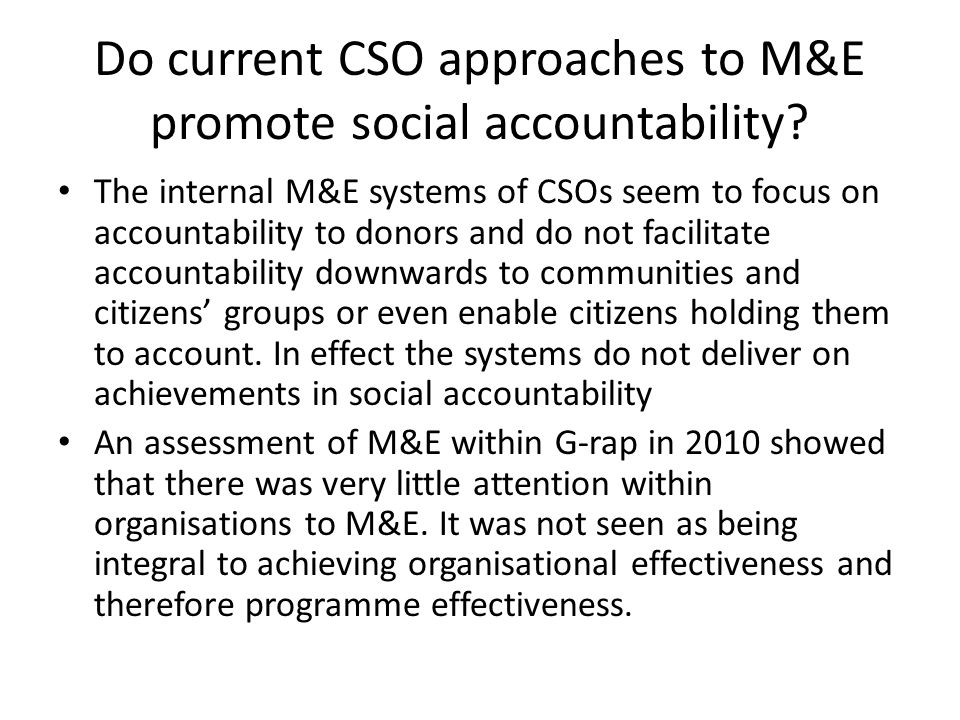 Do current CSO approaches to M&E promote social accountability