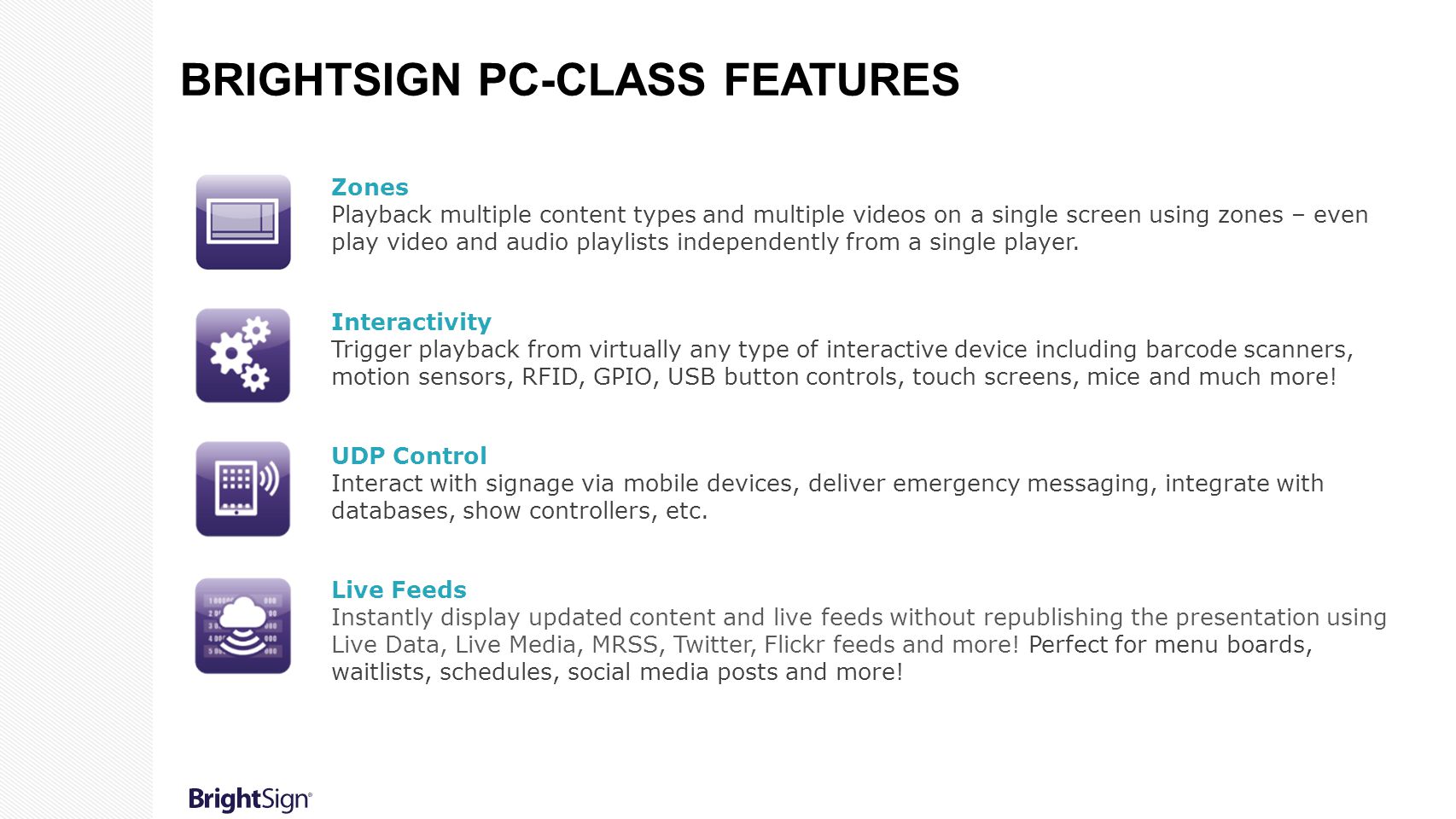 BrightSign PC-Class Features