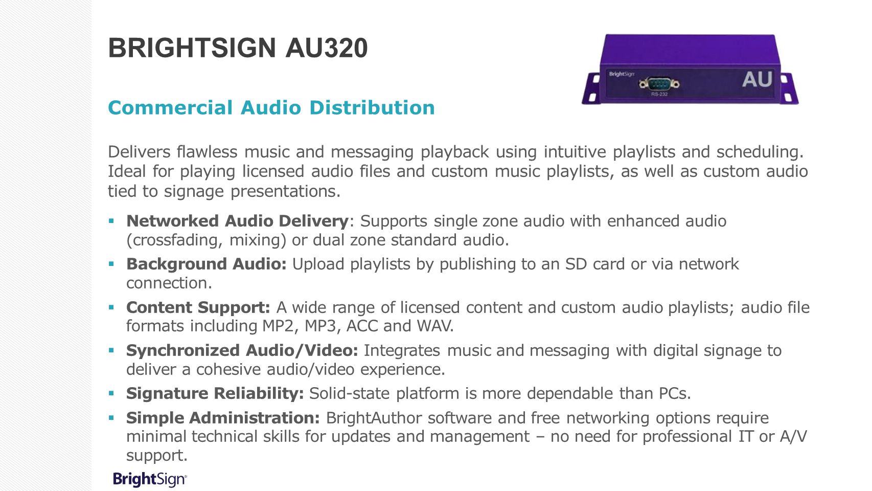BrightSign AU320 Commercial Audio Distribution