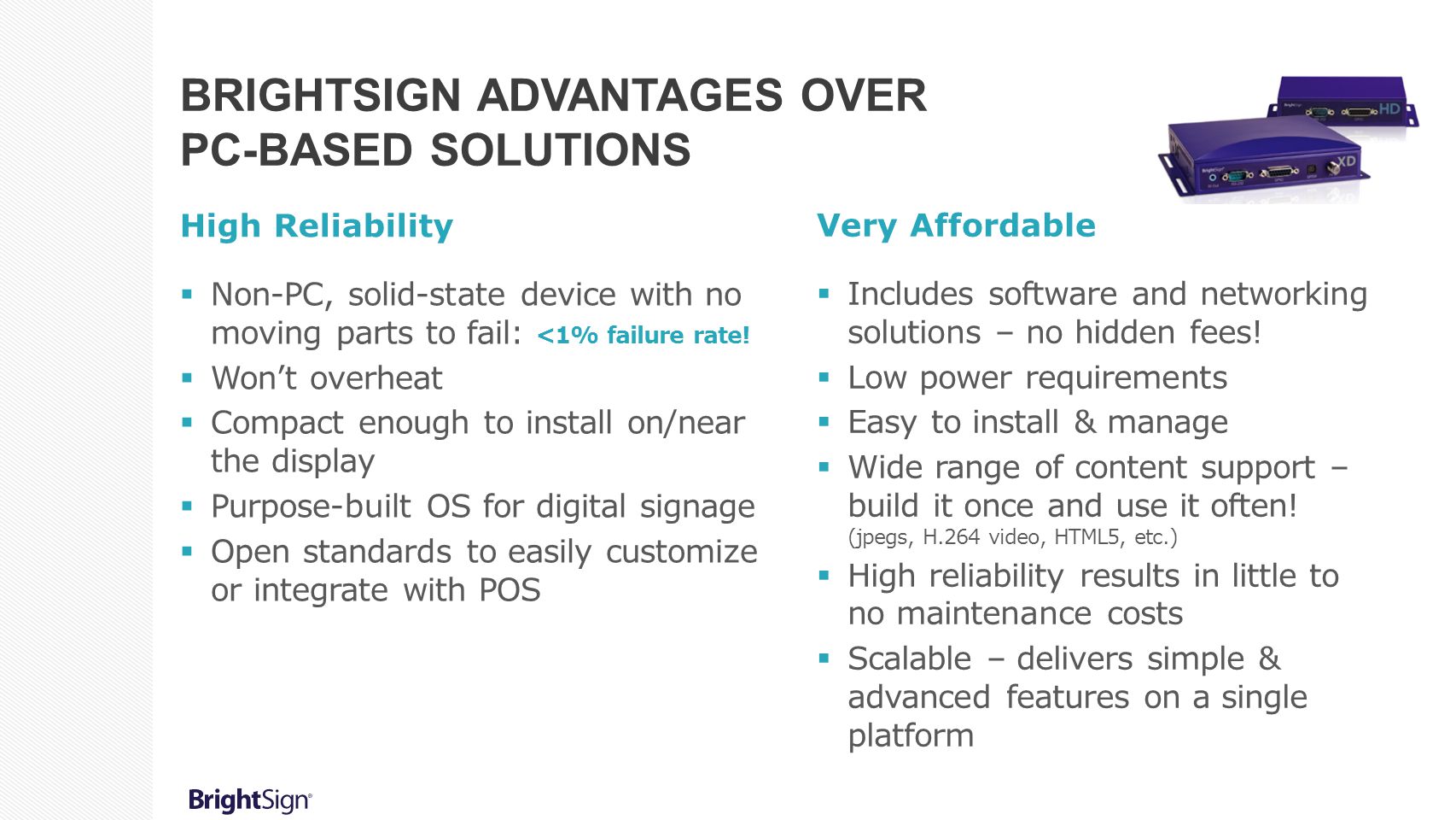 BrightSign Advantages over PC-Based Solutions