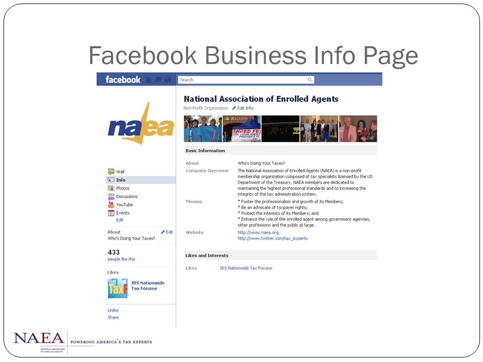 Facebook Business Info Page