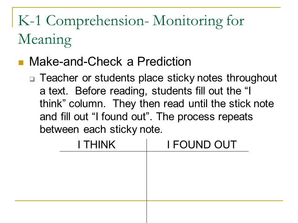 K-1 Comprehension- Monitoring for Meaning