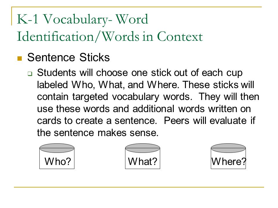 K-1 Vocabulary- Word Identification/Words in Context