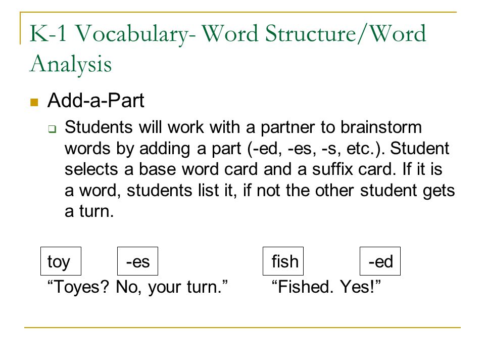 K-1 Vocabulary- Word Structure/Word Analysis