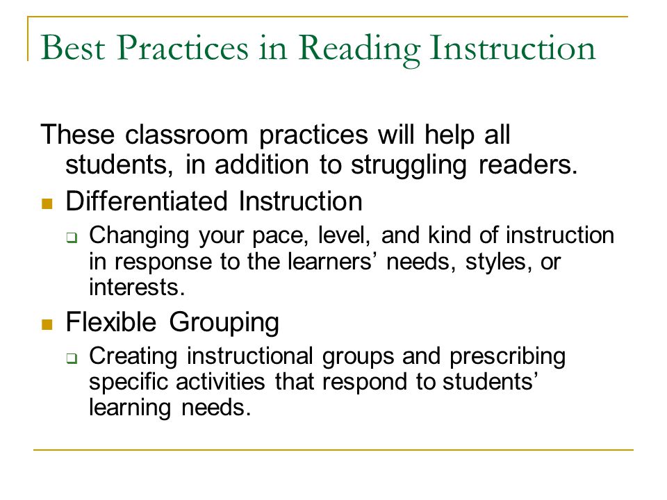 Best Practices in Reading Instruction