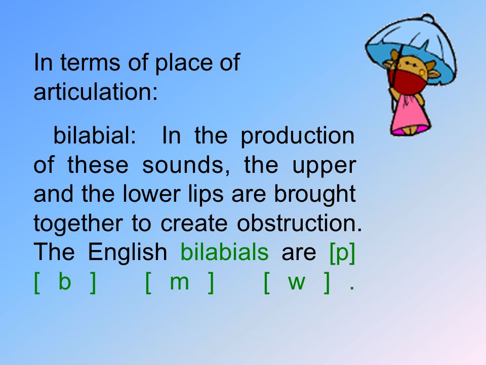 In terms of place of articulation: