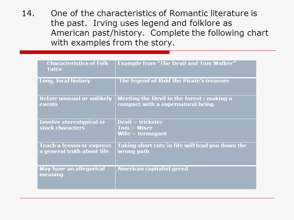14. One of the characteristics of Romantic literature is. the past