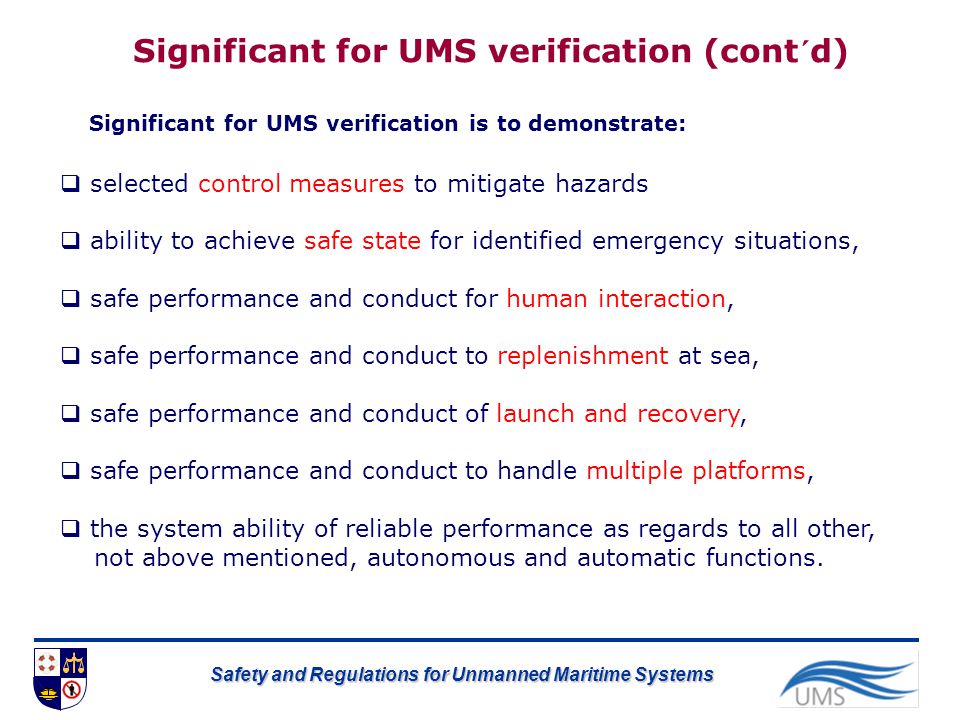 Significant for UMS verification (cont´d)