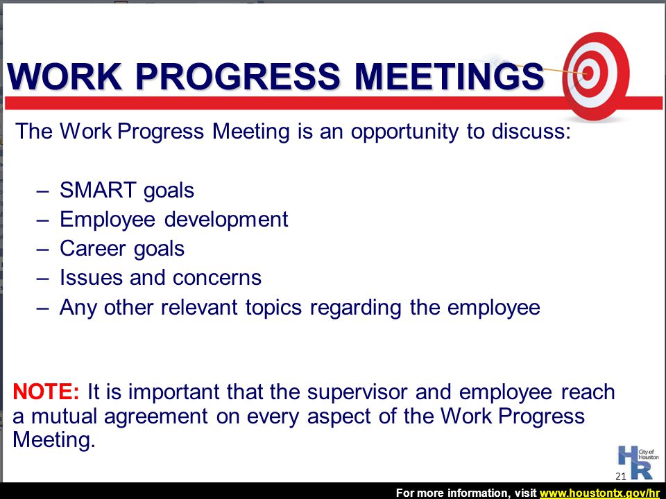 WORK PROGRESS MEETINGS