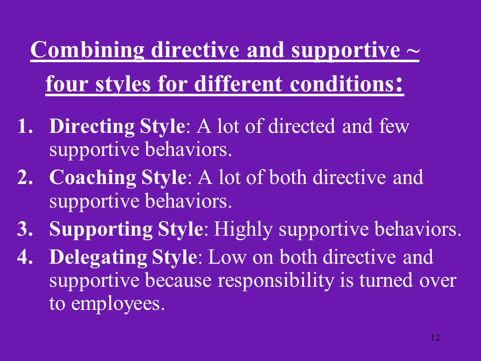 Combining directive and supportive ~ four styles for different conditions: