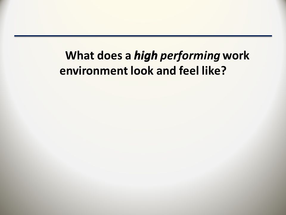 What does a high performing work environment look and feel like