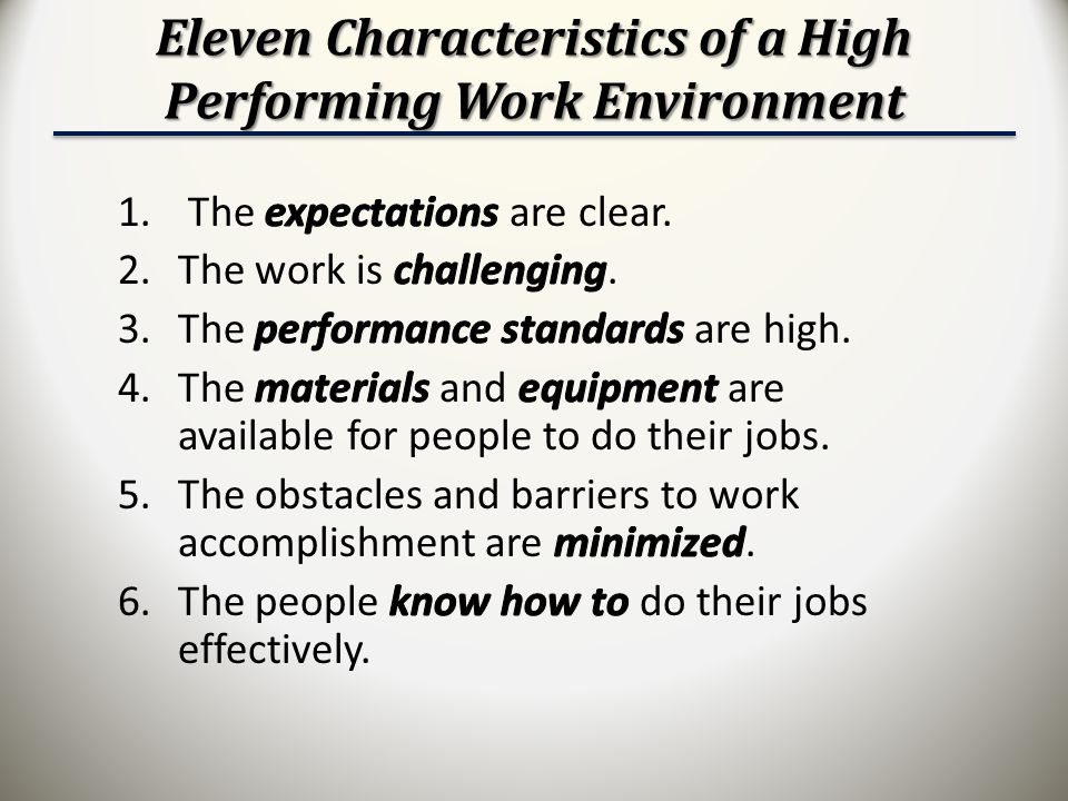 Eleven Characteristics of a High Performing Work Environment