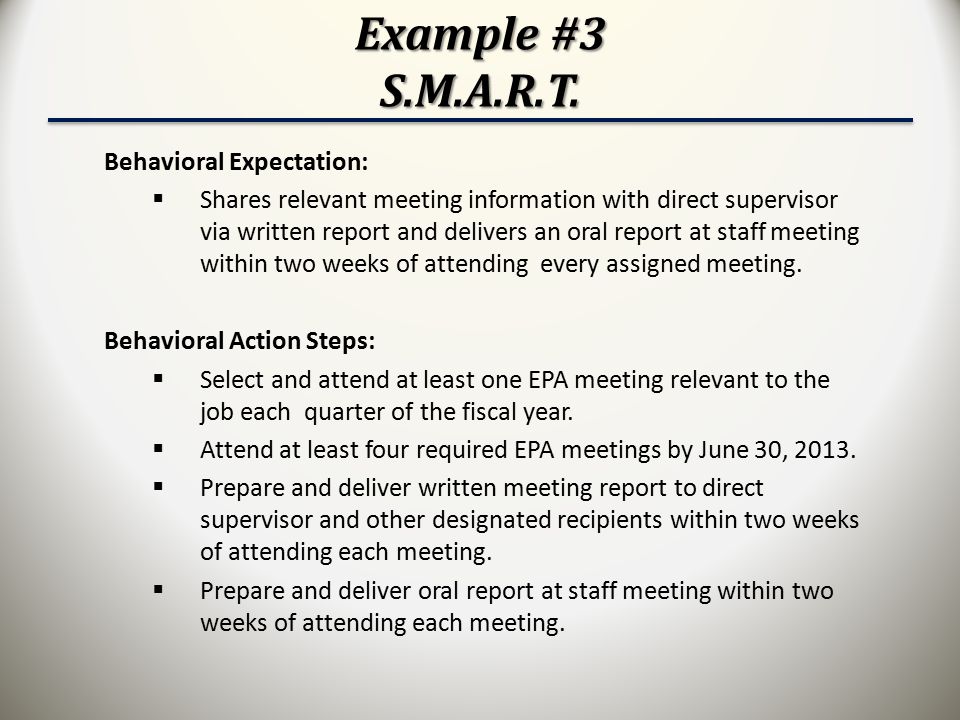 Example #3 S.M.A.R.T. Behavioral Expectation:
