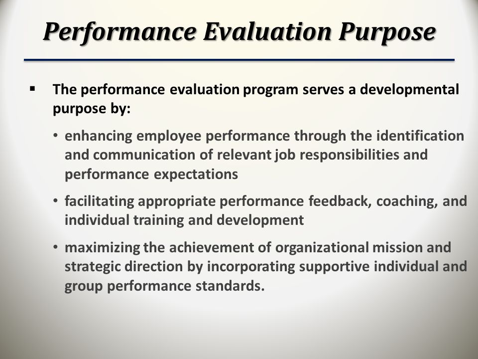 Performance Evaluation Purpose