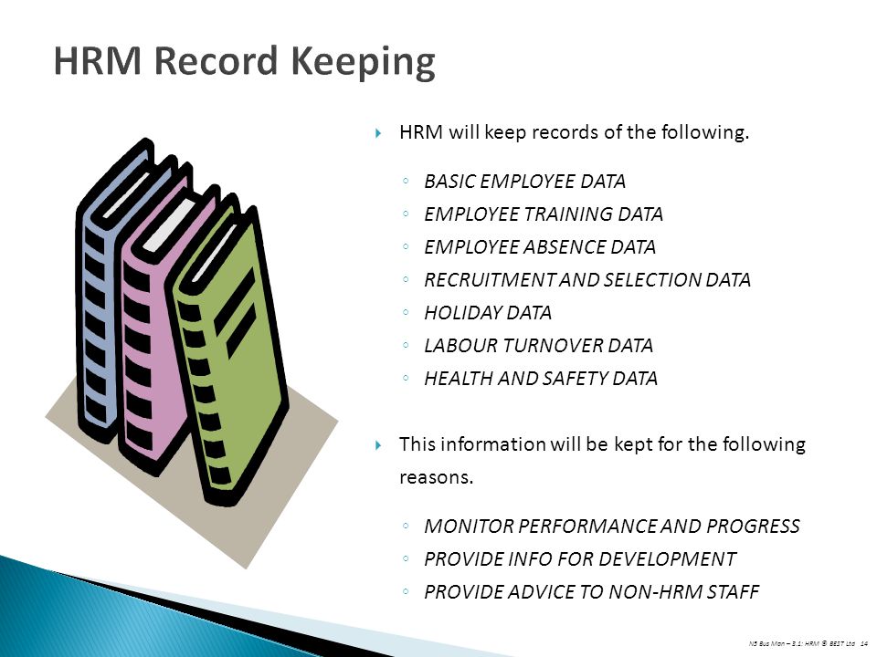 HRM Record Keeping HRM will keep records of the following.