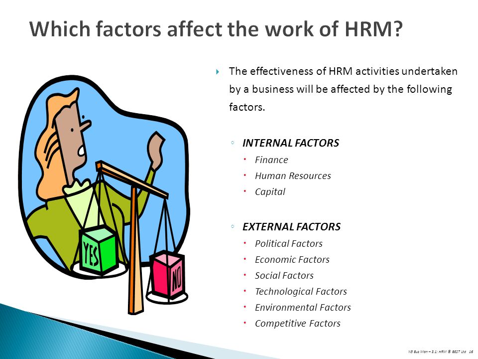 Which factors affect the work of HRM