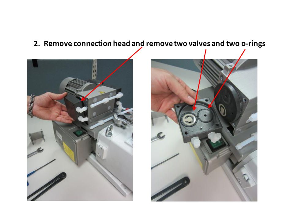 2. Remove connection head and remove two valves and two o-rings