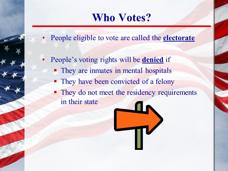 Who Votes People eligible to vote are called the electorate