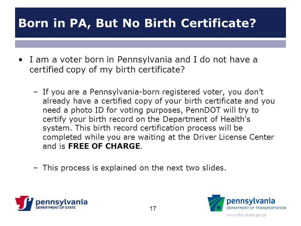 Born in PA, But No Birth Certificate