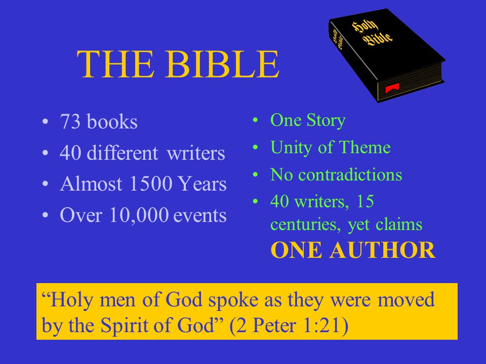 THE BIBLE 73 books 40 different writers Almost 1500 Years