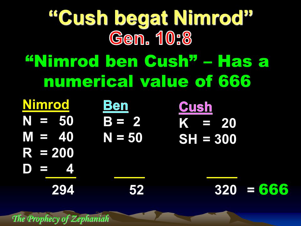 Nimrod ben Cush – Has a numerical value of 666