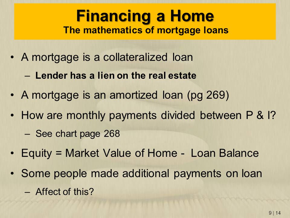 Financing a Home The mathematics of mortgage loans