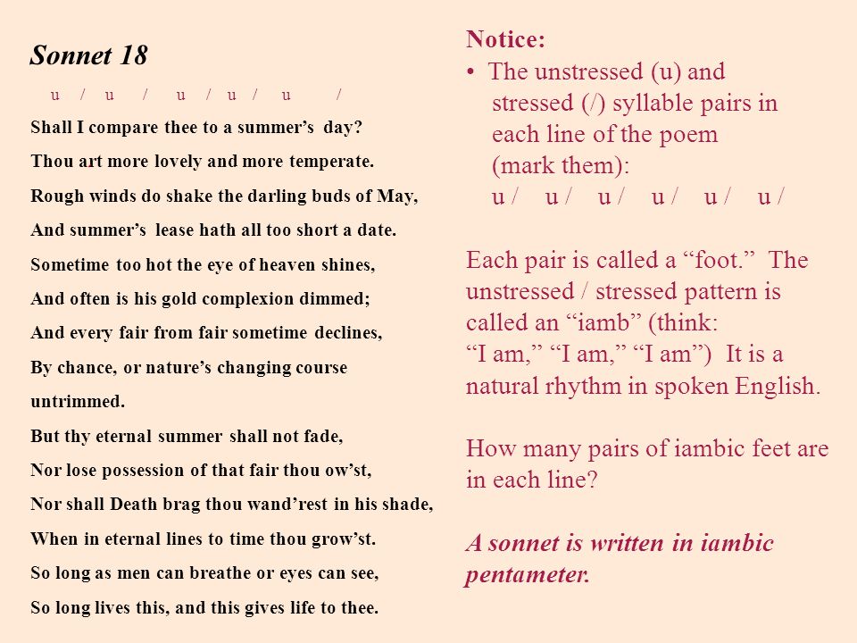 Sonnet 18 Notice: • The unstressed (u) and