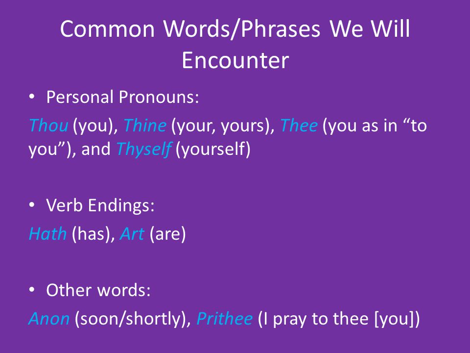 Common Words/Phrases We Will Encounter