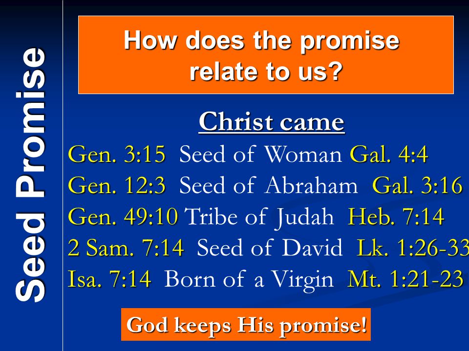 Seed Promise Christ came How does the promise relate to us