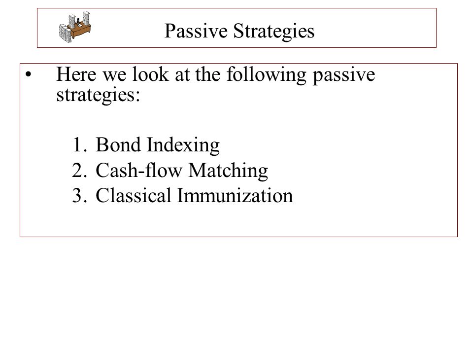 Passive Strategies Here we look at the following passive strategies: