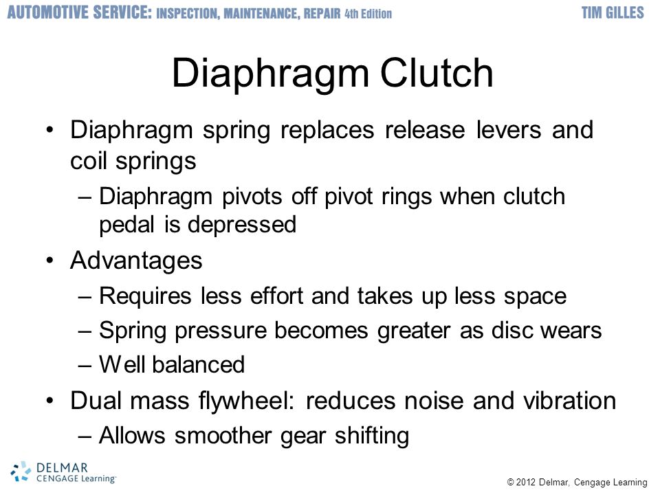 Diaphragm Clutch Diaphragm spring replaces release levers and coil springs. Diaphragm pivots off pivot rings when clutch pedal is depressed.