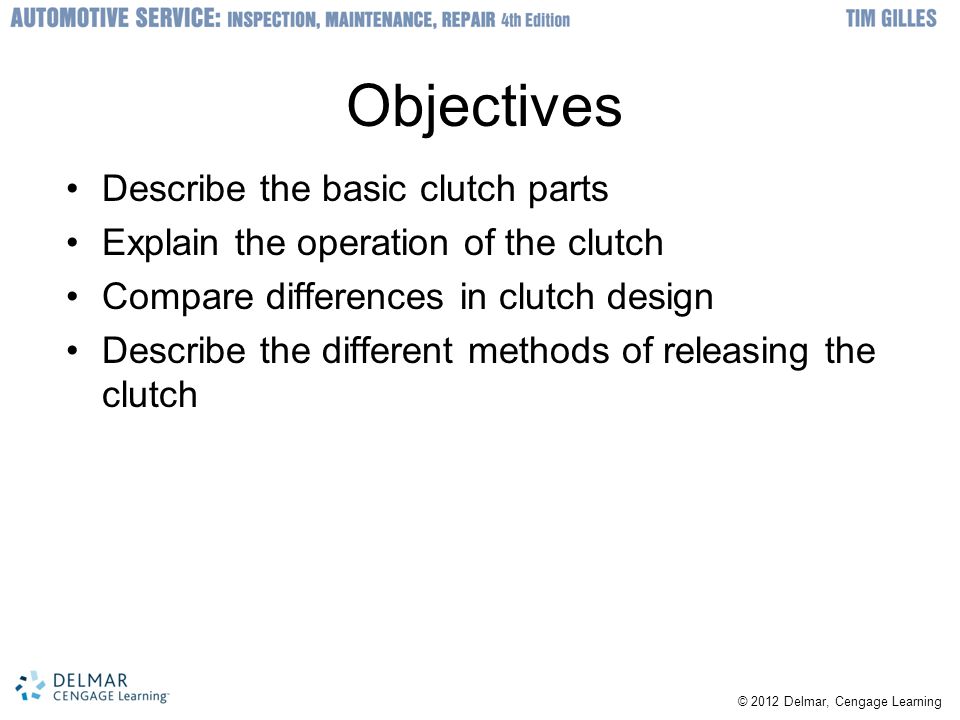 Objectives Describe the basic clutch parts