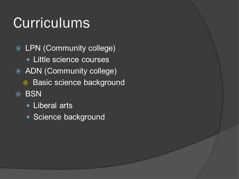 Curriculums LPN (Community college) Little science courses