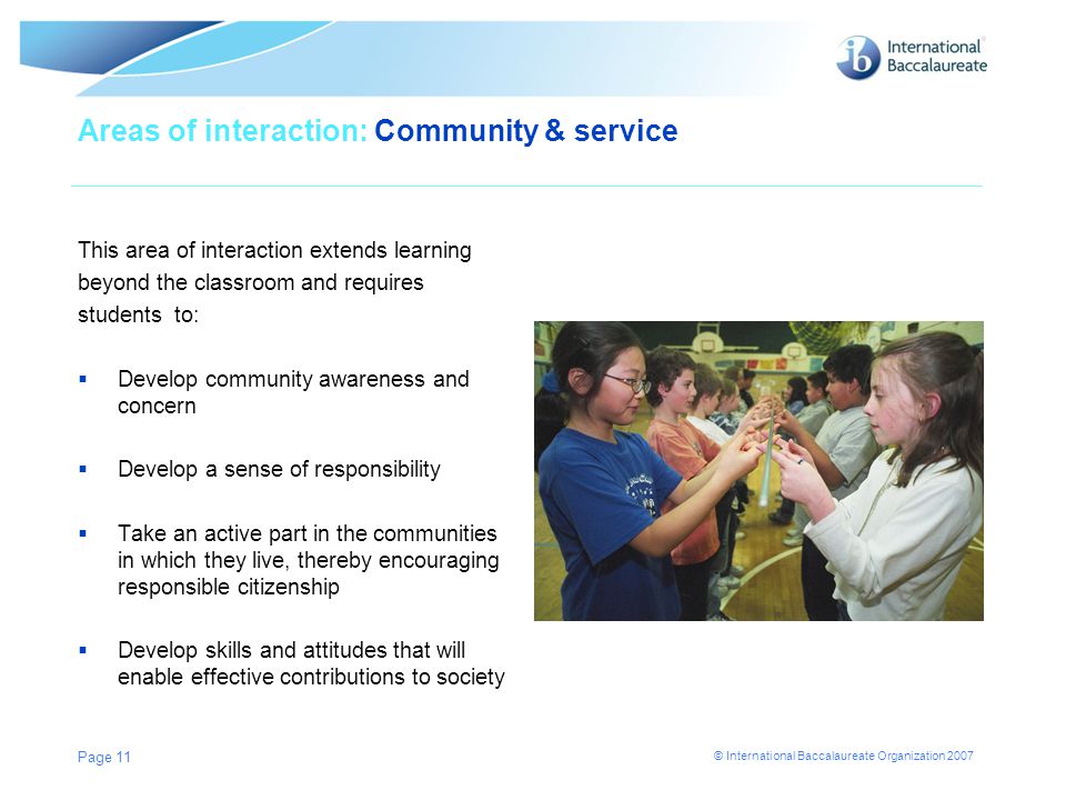 Areas of interaction: Community & service