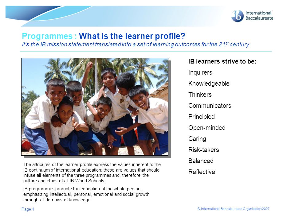 Programmes : What is the learner profile
