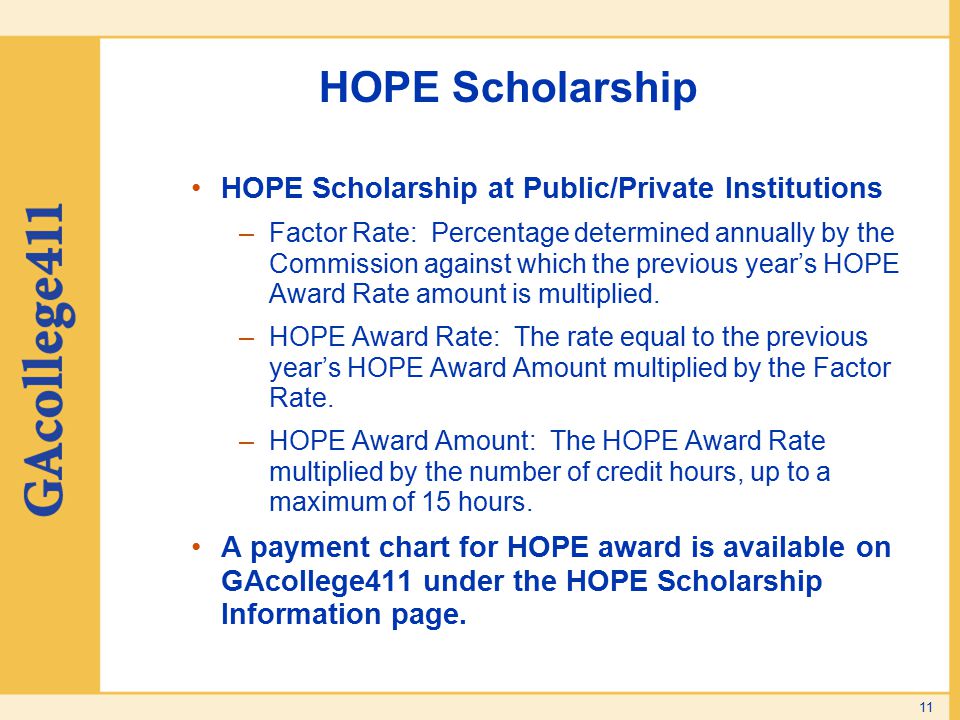 HOPE Scholarship HOPE Scholarship at Public/Private Institutions