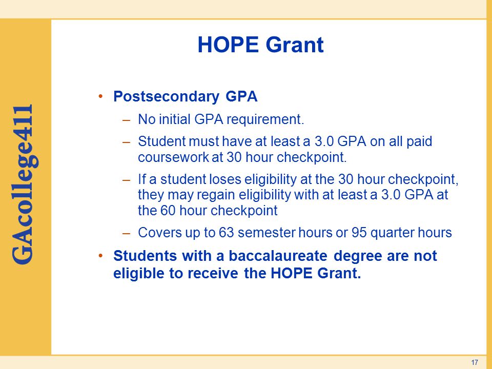 HOPE Grant Postsecondary GPA
