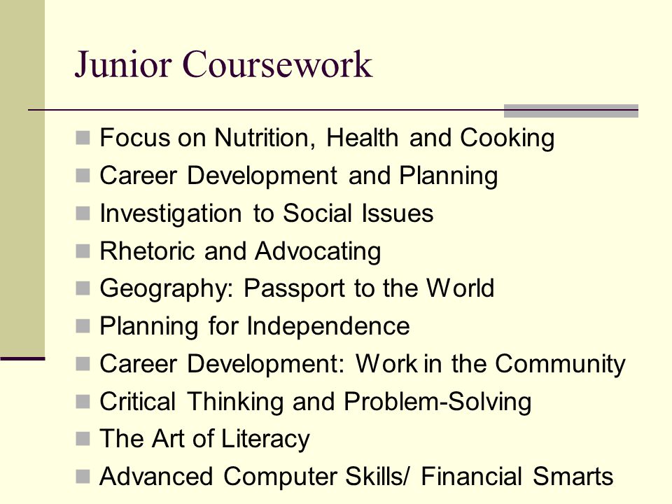 Junior Coursework Focus on Nutrition, Health and Cooking