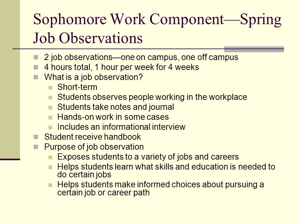 Sophomore Work Component—Spring Job Observations